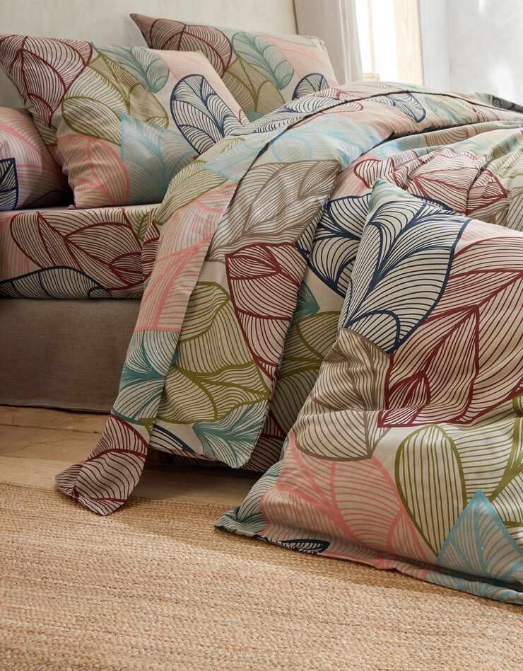 Bedlinnen Elsa in polykatoen met bladerenmotief (beige)