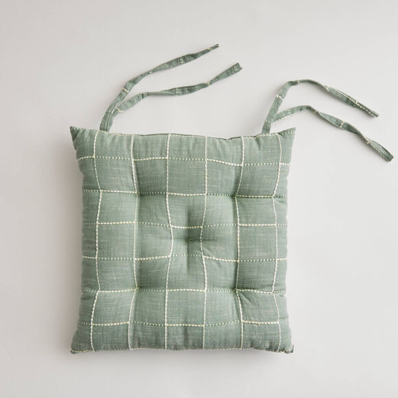 Galette de chaise carr&eacute;e &agrave; carreaux - lot de 2 (vert)