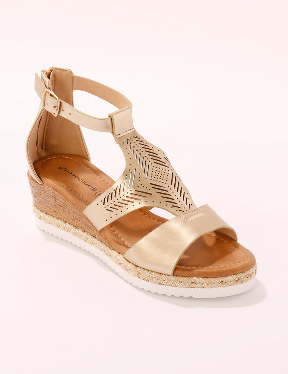 Sandales compens&eacute;es ajour&eacute;es (dor&eacute;)