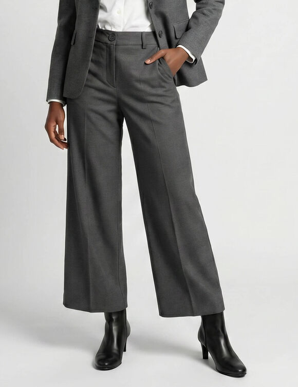 Pantalon taille haute, effet jupe-culotte (gris chin&eacute;)