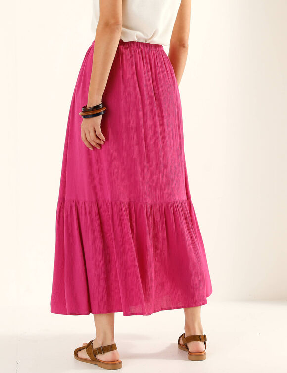 Jupe longue en cr&eacute;pon, volume jupon (Indisch roze)