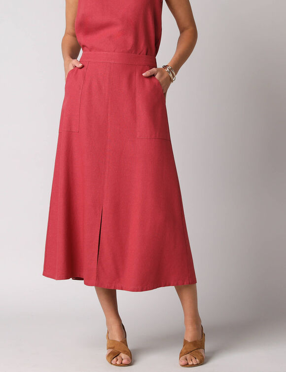 Jupe longue fluide fendue, en viscose lin (rozenhout)