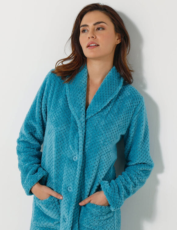 Robe de chambre maille polaire col ch&acirc;le - longueur 120 cm (turquoise)
