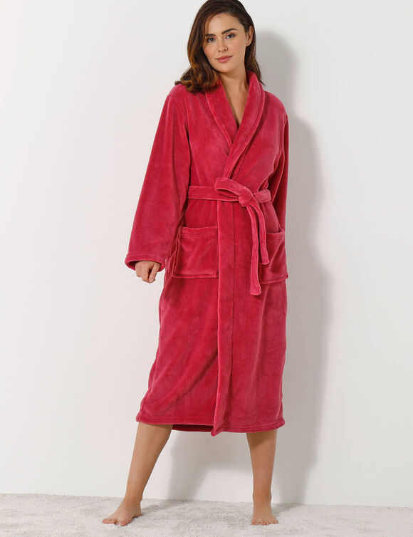 Peignoir mixte adulte col châle, microfibre toucher peluche (framboise)