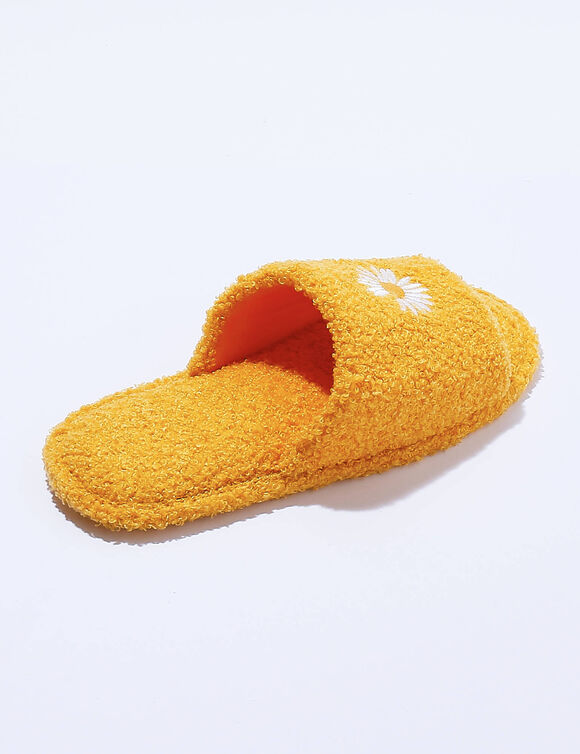 Mules plates ouvertes brodées marguerite (jaune)