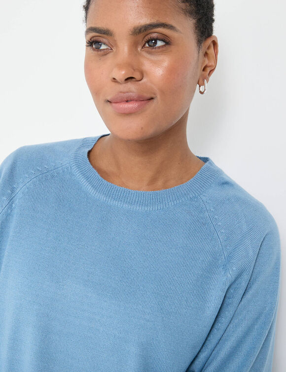 Pull loose manches coudes, toucher doux (bleu grisé)