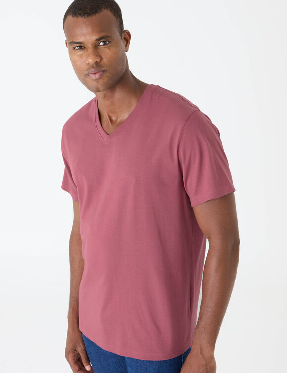 Tee-shirt col V manches courtes (rose fonc&eacute;)