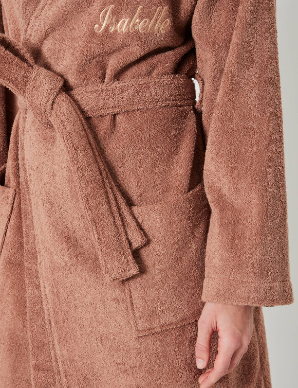Peignoir mixte adulte uni coton éponge bouclette col kimono personnalisé (châtaigne)