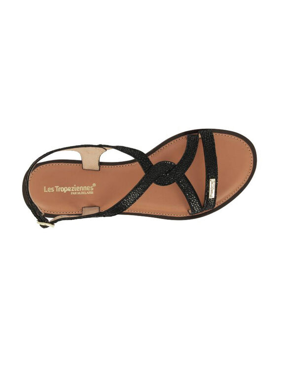 Platte sandalen in leer, Hastral (zwart)