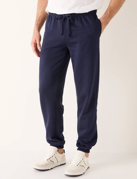 Joggingbroek in molton met elastische pijponderkanten (marine)