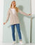 Lang vest met knopen in patenttricot (chiné beige)