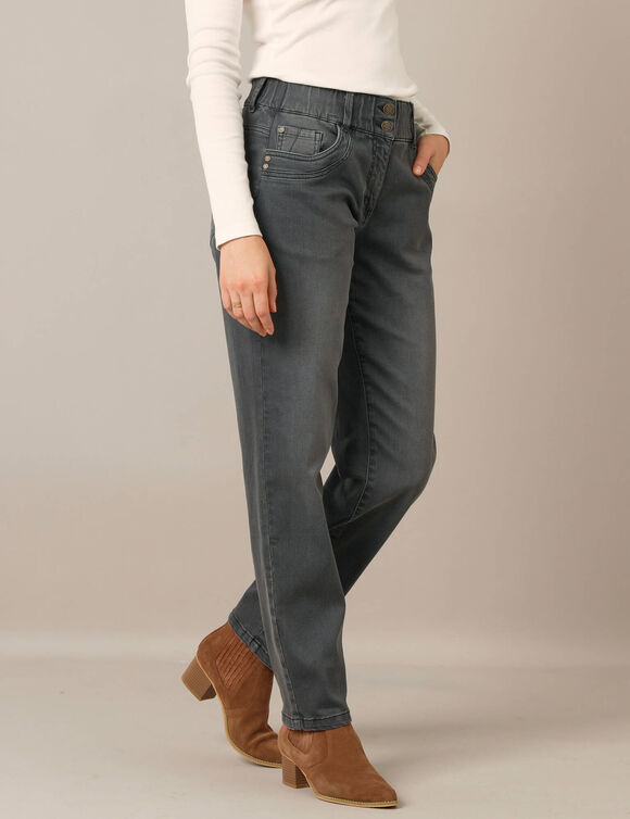 Jean mom taille élastiquée (gris foncé)