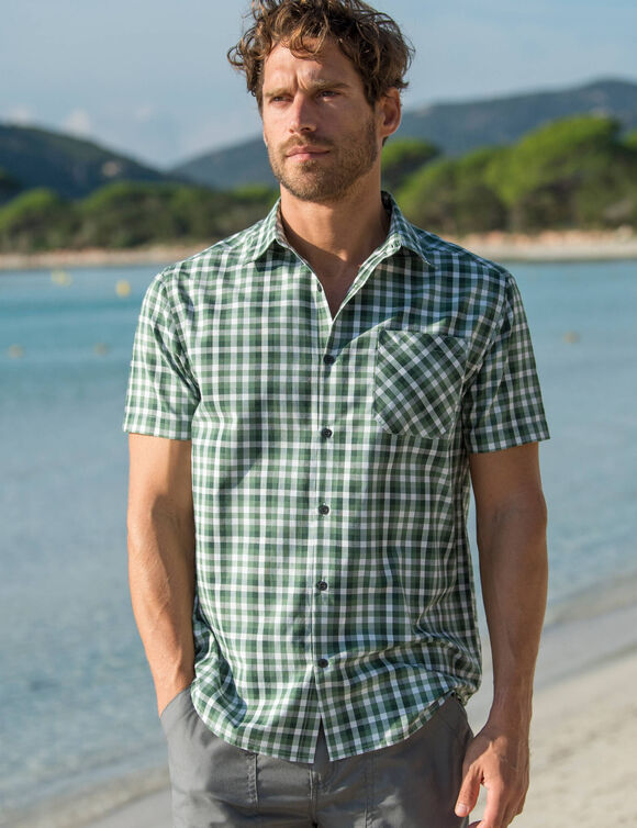  Chemise à carreaux manches courtes polycoton (vert)