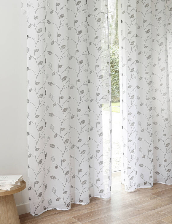 Panneau voilage motif petites feuilles - finition oeillets (gris)