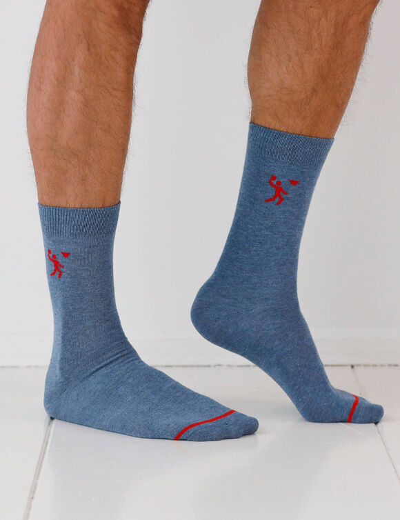 Mi-chaussettes fantaisie "sport" - lot de 5 paires (bleu jean)