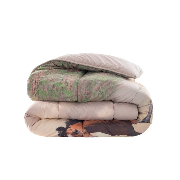 Couette microfibre impression photo chevaux 200g/m2 (beige / marron)