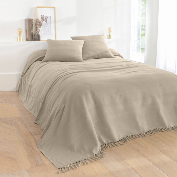 Plaid of sprei, effen katoen met artisanaal weefsel (vlaskleur)