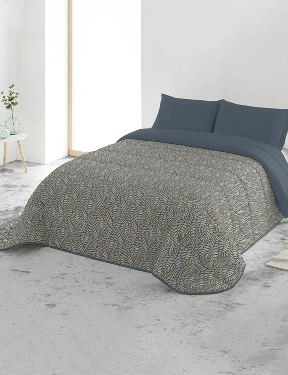 Couette microfibre imprim&eacute;e Liane 200 g/m&sup2; (bleu / ocre)