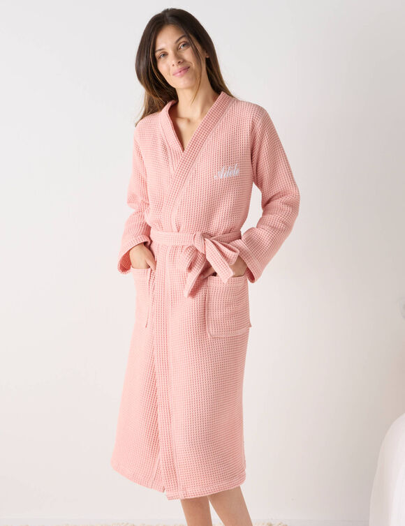 Peignoir de bain mixte col kimono &agrave; personnaliser - coton nid d'abeille 240 g/m&sup2; (rose poudr&eacute;)
