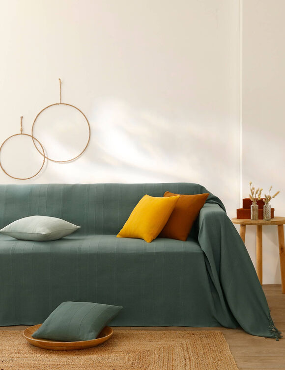 Kussenhoes in effen katoen met artisanaal weefsel - set van 2 (grijsgroen)