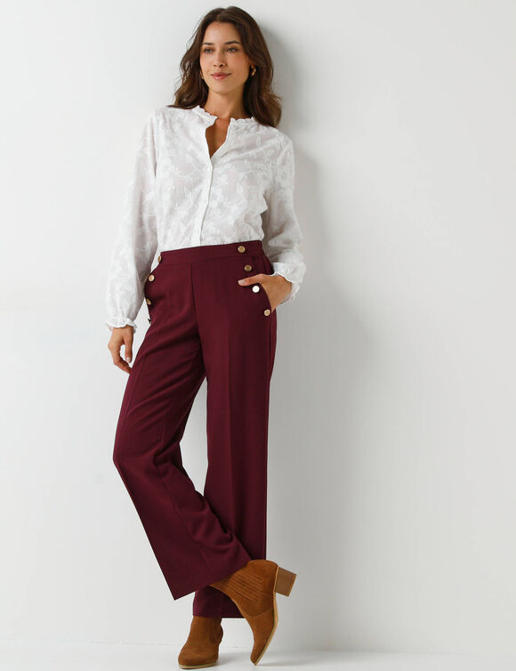 Pantalon fluide effet pont (lie de vin)