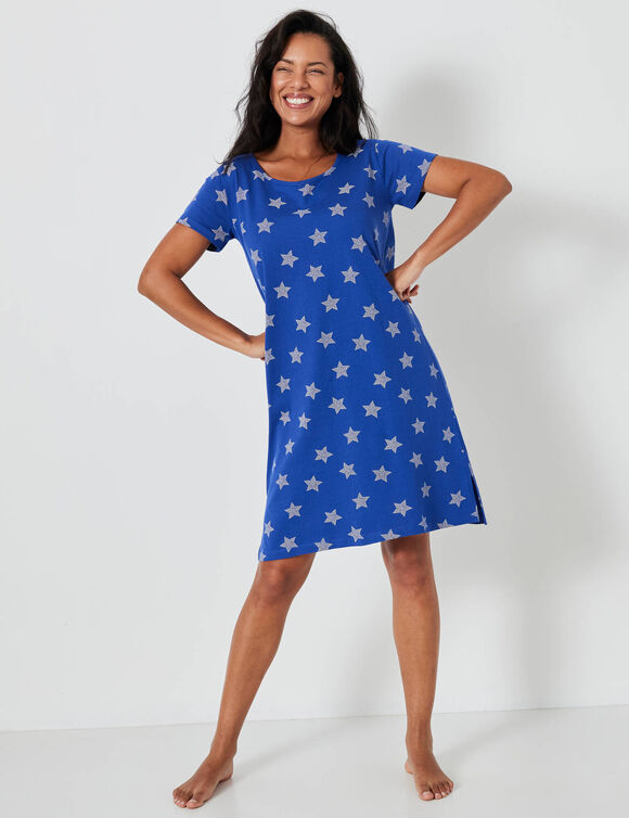 Chemise de nuit courte imprimée étoiles (bleu dur)