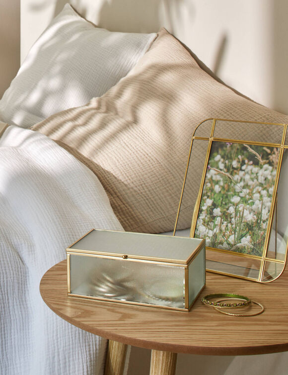 Boîte de rangement en verre et métal (doré)