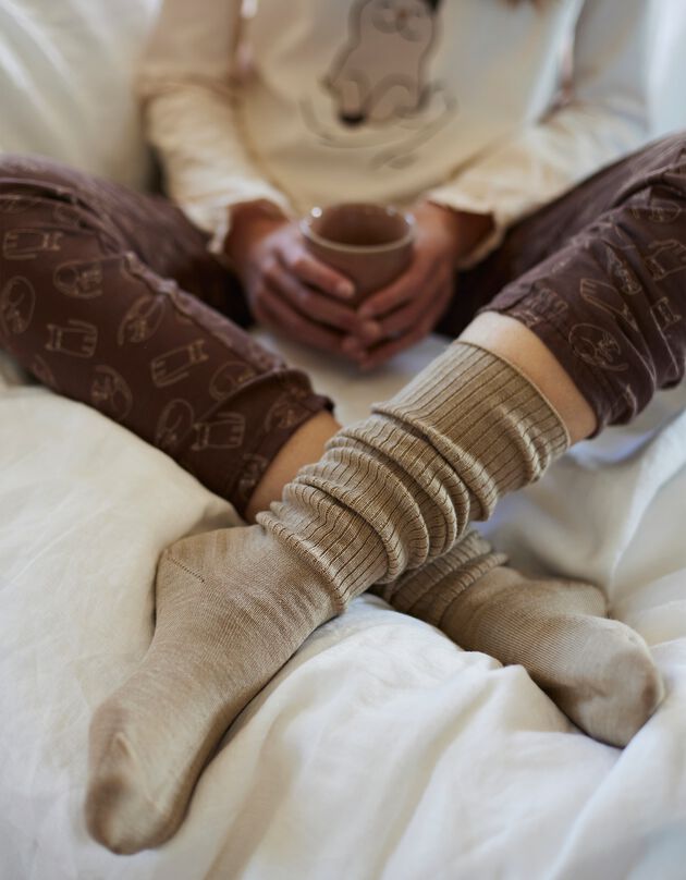 Chaussettes hautes maille côtelée - lot de 2 paires (taupe / écru)
