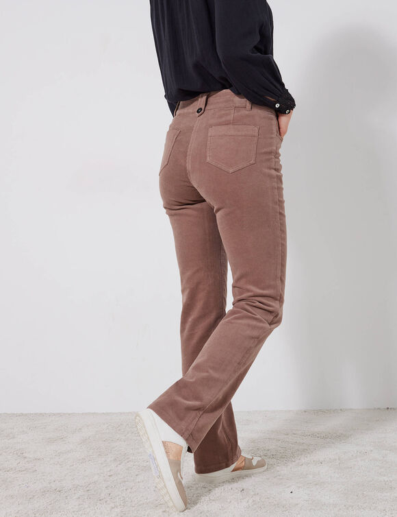Pantalon droit, velours côtelé (taupe)
