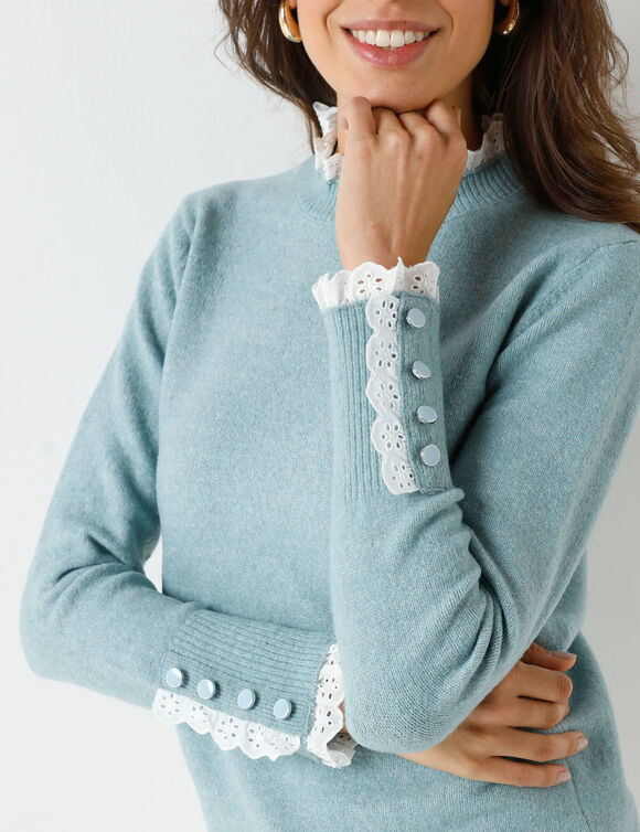 Pull effet 2-en-1, d&eacute;tails broderie anglaise (bleu acier)