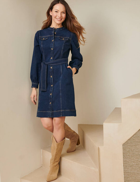 Robe boutonn&eacute;e ceintur&eacute;e en jean (stone)