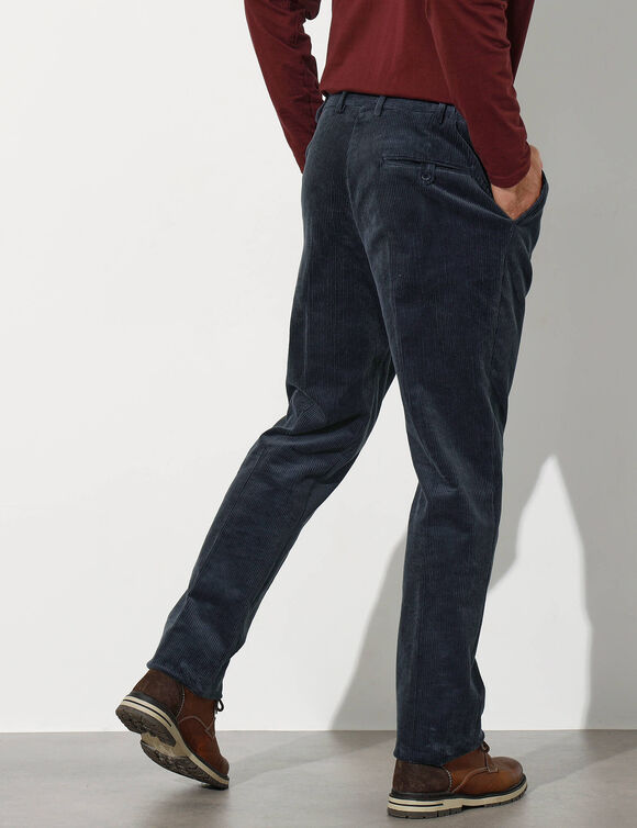 Pantalon ville velours côtelé à pinces, élastiqué côtés (marine)