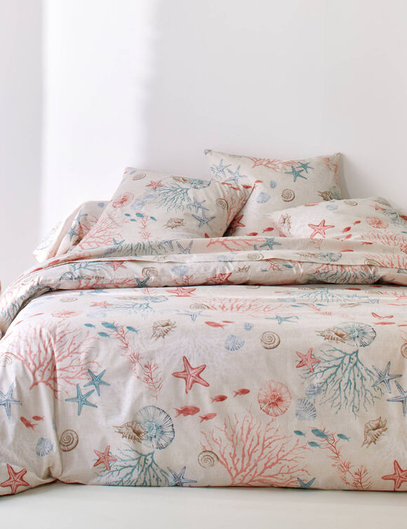 Linge de lit Coraux en coton imprim&eacute; (&eacute;cru)