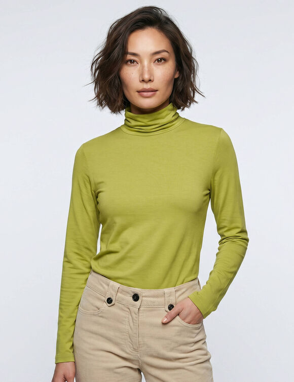 Sous-pull uni col roul&eacute; stretch (vert mousse)