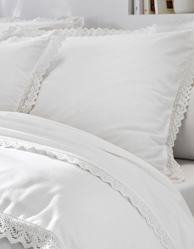 Linge de lit uni dentelle coton (blanc)
