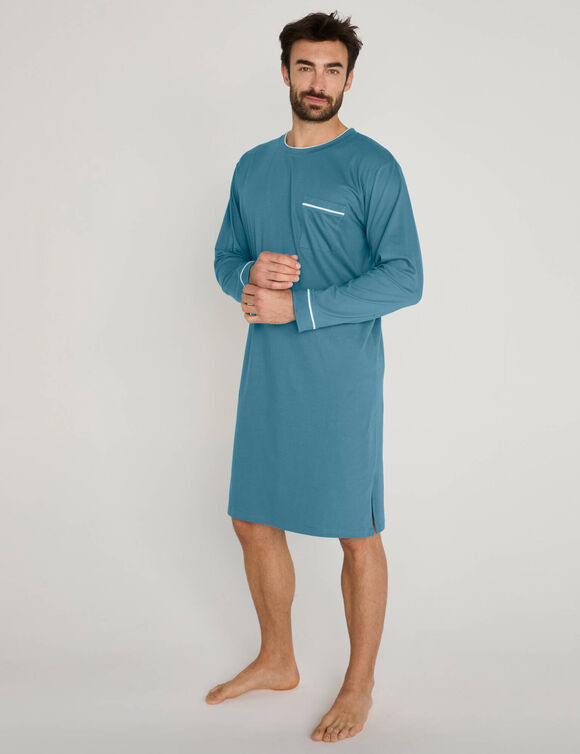 Chemise de nuit coton passepoils contrast&eacute;s (bleu clair)