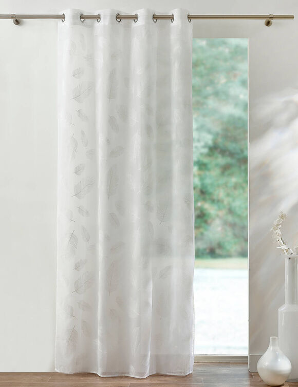 Voilage motif plumes - finition &oelig;illets (blanc)