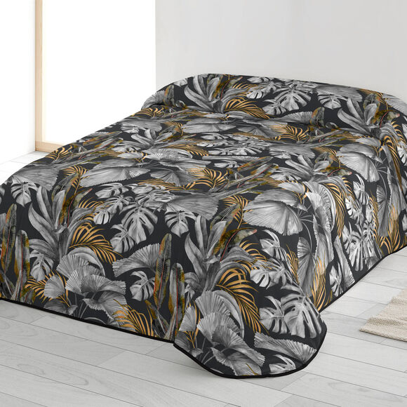 Couette microfibre imprimé feuillage 200 g/m² (noir / argent)