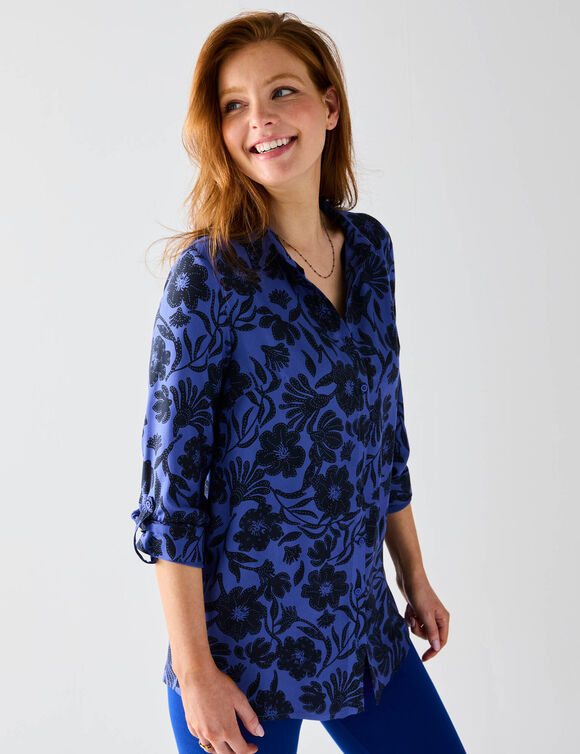 Chemise liquette imprimé floral bicolore (bleu / noir)