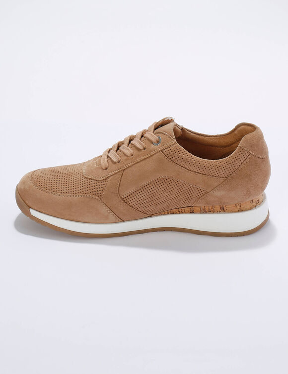 Sneakers met rits, in soepel leer met zool in 2 materialen (beige)