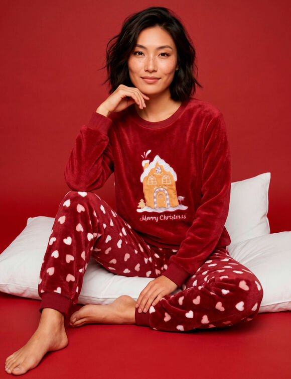 Pyjama "maison", maille polaire toucher peluche (rouge)