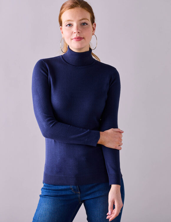 Pull col roul&eacute;, toucher doux (marine)