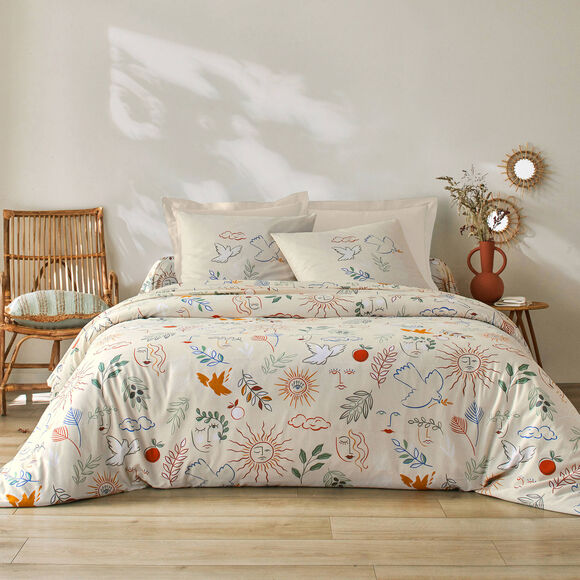 Bedlinnen Madère met Provençaalse print - in katoen (zandkleur)