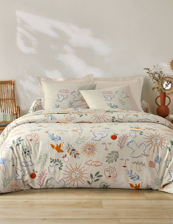 Bedlinnen Madère met Provençaalse print - in katoen (zandkleur)