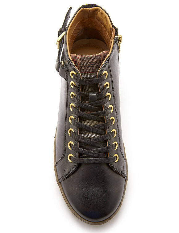 Sneakers met hoge schacht, met rits en vetersluiting, comfortbreedte, in leer - dames (zwart)