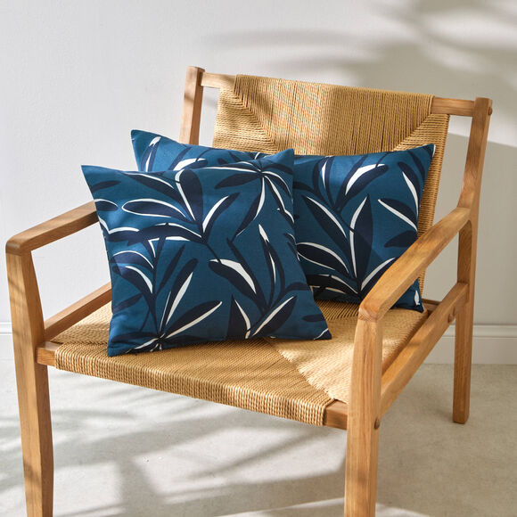Housse de coussin imprimé feuillage (bleu)