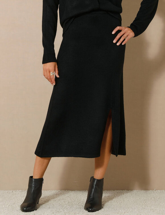 Jupe midi évasée en tricot (noir)
