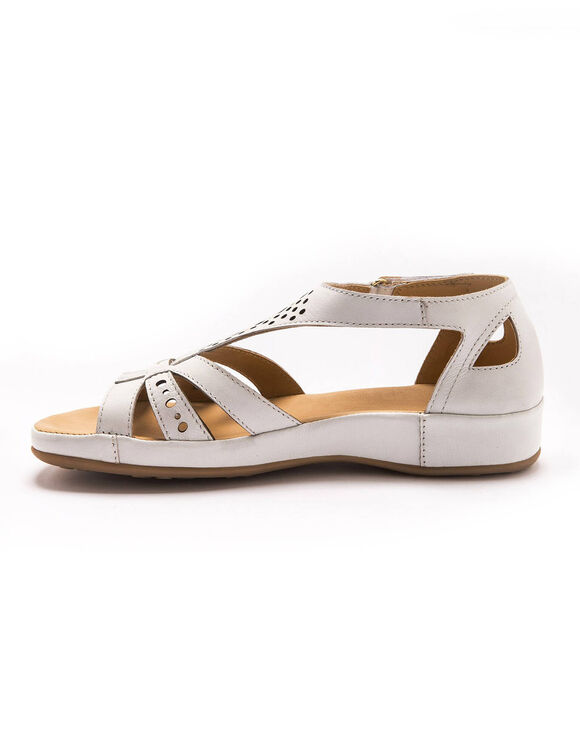 Sandales cuir multibrides ajour&eacute;es, largeur confort (blanc)