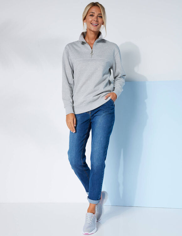 Sweat col montant zipp&eacute; en molleton gratt&eacute; (gris chin&eacute;)
