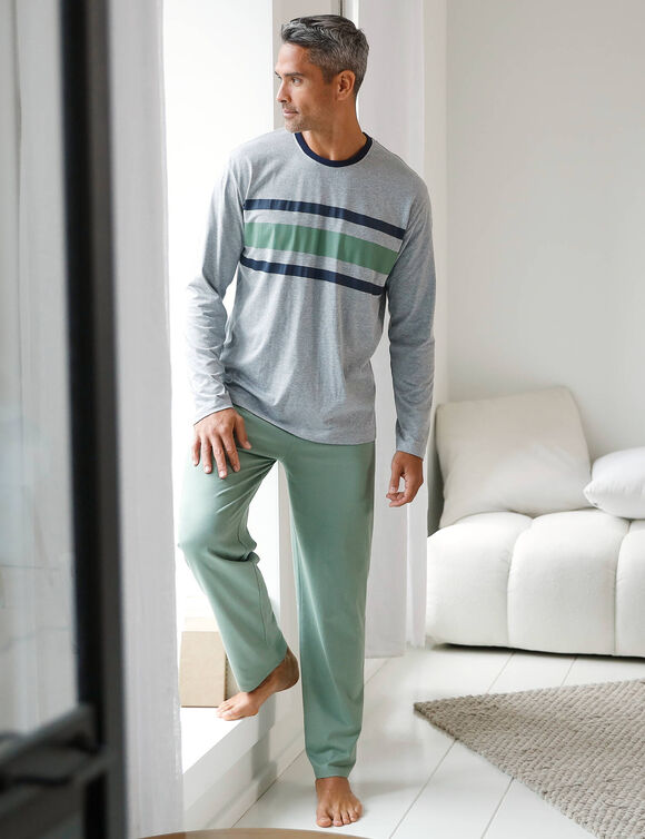 T-shirt pyjama rayures manches longues (gris chiné)
